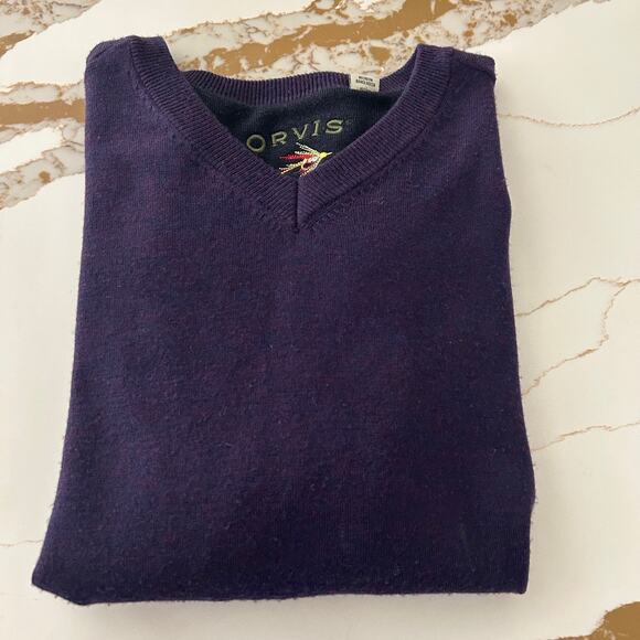 Orvis Sweater 100% Merino Wool Mens VNeck SZXL Purple Winter Comfortcore Classic - Picture 8 of 8